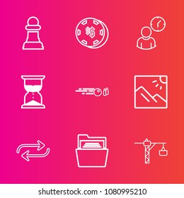 Premium set with outline vector icons. Such as success, saw, chess, replacement, clock, horse, travel, luck, leisure, hourglass, concept, chessboard, hobby, scenery, poker, blank, risk, competition