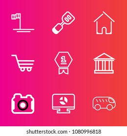 Premium set with outline vector icons. Such as photography, utensil, chart, mexico, template, nature, ocean, kitchen, first, tourism, sea of cortes, winner, award, camera, shop, house, greece, retail