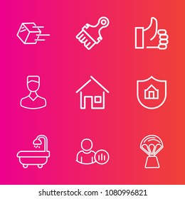 Premium set with outline vector icons. Such as shipping, estate, brush, status, business, element, modern, grunge, building, air, shape, paint, hand, package, internet, success, merchandise, transport