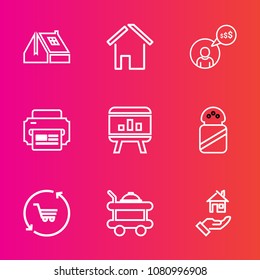 Premium set with outline vector icons. Such as paper, work, window, estate, roof, architecture, service, real, infographic, exterior, sign, business, white, cart, freelance, shop, building, modern