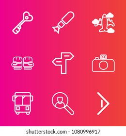 Premium set with outline vector icons. Such as internet, weapon, attack, flight, way, online, travel, competition, military, transport, sign, fight, speed, sport, web, business, direction, button, air