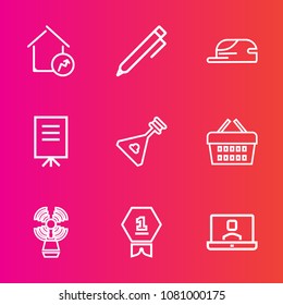 Premium set with outline vector icons. Such as internet, paper, first, people, sale, musical, presentation, property, school, real, award, hat, instrument, winner, folk, market, businessman, cap, sea