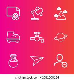 Premium set with outline vector icons. Such as technology, blue, web, success, space, water, interior, landscape, document, nature, sky, bathroom, account, equipment, graduation, white, sink, roller