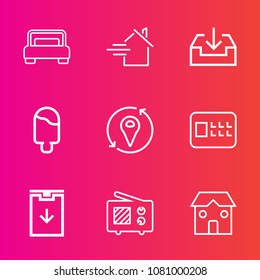 Premium set with outline vector icons. Such as estate, vanilla, dessert, security, construction, food, wireless, cream, mortgage, property, real, home, double, lock, bedroom, furniture, strawberry