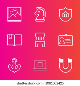 Premium set with outline vector icons. Such as open, web, document, comfortable, nautical, image, piece, field, blank, chessboard, click, id, art, sign, boat, success, frame, home, name, white, chess