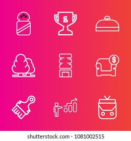 Premium set with outline vector icons. Such as drink, competition, place, environment, trip, award, win, salt, style, spice, sea, seasoning, food, fashion, paint, growth, container, interior, personal