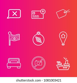 Premium set with outline vector icons. Such as military, location, war, tag, double, bed, currency, forbidden, sea, money, cash, compass, business, country, price, nation, bedroom, ship, america, sign