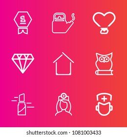 Premium set with outline vector icons. Such as red, medicine, house, medical, win, home, building, animal, architecture, winner, bird, care, water, champion, healthcare, owl, victory, nurse, award