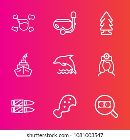 Premium set with outline vector icons. Such as search, food, medical, snorkel, ocean, web, meal, care, snorkeling, beach, dolphin, find, environment, summer, sport, water, bullet, young, , equipment