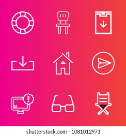 Premium set with outline vector icons. Such as summer, swim, seat, house, real, send, communication, estate, float, architecture, water, computer, web, armchair, travel, pool, sign, email, eye, phone