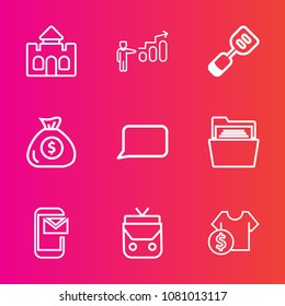 Premium set with outline vector icons. Such as personal, building, money, progress, paper, kingdom, development, tower, financial, growth, old, architecture, price, office, business, utensil, folder