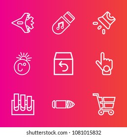 Premium set with outline vector icons. Such as laboratory, airplane, finger, bullet, box, horizontal, projection, index, storage, trolley, hand, analysis, air, retail, flight, jet, medicine, medical