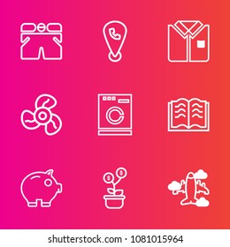 Premium set with outline vector icons. Such as fan, paper, growth, literature, clothing, money, white, flight, education, sport, aircraft, map, template, cash, machine, plane, air, shirt, investment