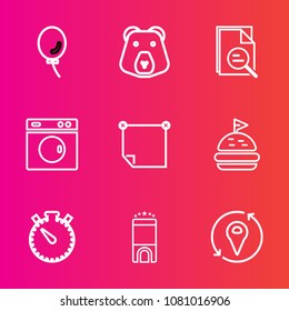 Premium Set With Outline Vector Icons. Such As Party, Bear, Tool, Note, Birthday, Celebration, Stick, Celebrate, Time, Timer, Laundry, Mammal, Business, Watch, Predator, Hotel, Holiday, Lunch, Clean