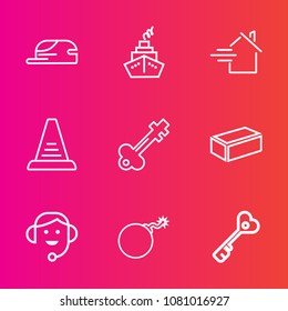 Premium set with outline vector icons. Such as , ladder, nuclear, fashion, center, bomb, weapon, business, falling, buy, head, metal, house, stair, vintage, mortgage, up, sale, war, step, climb, old