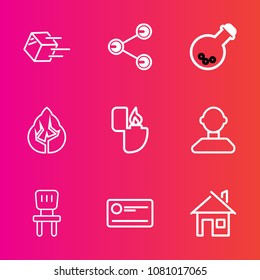 Premium set with outline vector icons. Such as cheque, home, transportation, profile, media, finance, fire, merchandise, cargo, money, medicine, box, internet, freight, room, share, cigarette, house