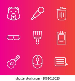 Premium set with outline vector icons. Such as bear, mammal, recycling, sound, click, wild, mic, label, message, garbage, musical, white, predator, recycle, sun, wildlife, badge, brown, animal, brush