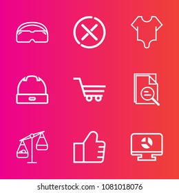 Premium set with outline vector icons. Such as search, measurement, glasses, fashion, zoom, shape, chart, body, object, model, tool, stop, balance, scale, head, trolley, shop, template, beauty, sport