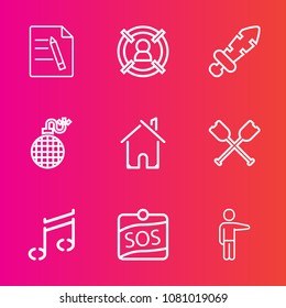 Premium set with outline vector icons. Such as sword, file, targeting, document, contract, medieval, white, target, marketing, house, home, water, pointing, customer, concept, office, building, market