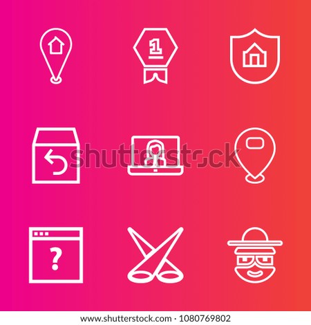 Premium set with outline vector icons. Such as delivery, protection, call, achievement, communication, victory, technology, pin, map, box, web, competition, internet, estate, security, safety, return