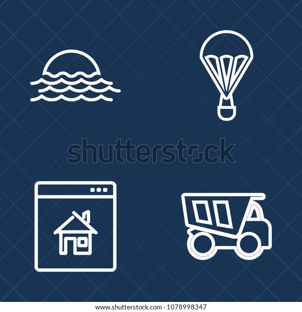 Premium set of outline vector icons. Such as\
skydiver, parachuting, sunrise, air, light, car, fly, flight,\
outdoor, buy, home, skydiving, sport, landscape, property, summer,\
jump, blue, lorry,\
heavy