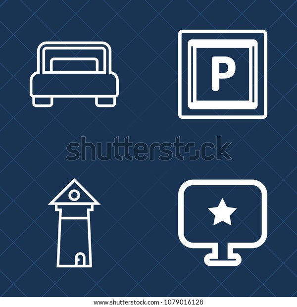 Premium set of outline vector icons. Such as room,\
sign, double, apartment, landmark, paris, transport, france, sky,\
bedroom, tower, furniture, capital, comfortable, traffic, interior,\
computer, white