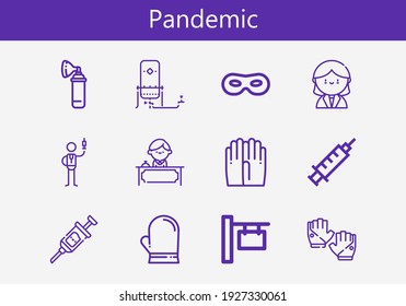 Premium set of pandemic line icons. Simple pandemic icon pack. Stroke vector illustration on a white background. Modern outline style icons collection of Receptionist, Oxygen