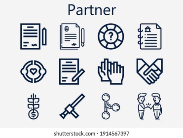 Premium set of partner [S] icons. Simple partner icon pack. Stroke vector illustration on a white background. Modern outline style icons collection of Friendship, Grow, Help, Merge, Clap