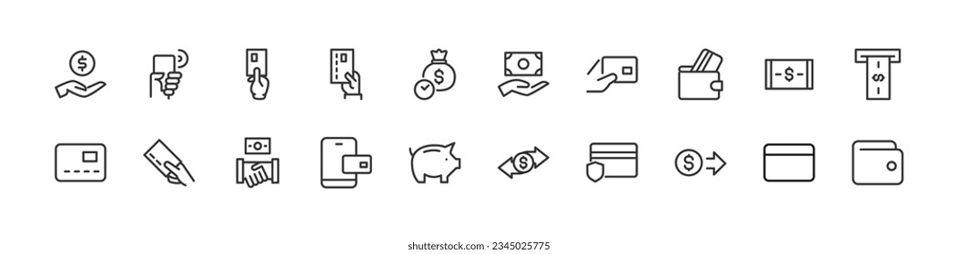 Juego premium de iconos de línea de pago. Envase simple de pictogramas. Ilustración vectorial de trazo sobre un fondo blanco. Colección moderna de iconos de estilo de contorno.