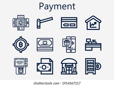 Premium set of payment [S] icons. Simple payment icon pack. Stroke vector illustration on a white background. Modern outline style icons collection of Shop, Money, Amount, Bitcoin, Bill