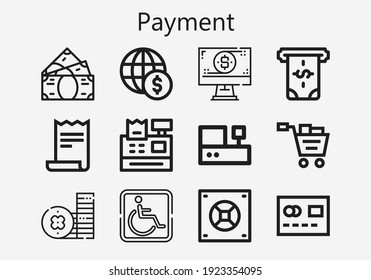Juego premium de iconos de pago [S]. Paquete de iconos de pago simple. Ilustración vectorial de trazo sobre un fondo blanco. Iconos modernos de estilo de esquema colección de dinero, moneda, recibos, caja de seguridad