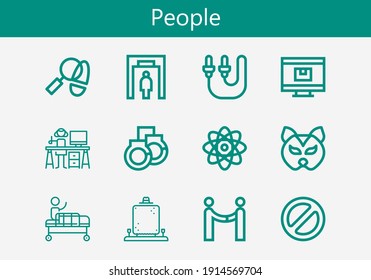 Premium set of people line icons. Simple people icon pack. Stroke vector illustration on a white background. Modern outline style icons collection of Skip rope, Graphic designer, Gurney, Agreement