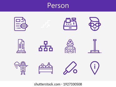 Premium set of person line icons. Simple person icon pack. Stroke vector illustration on a white background. Modern outline style icons collection of Cricket, Placeholder, Hierarchy