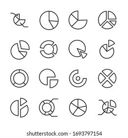 Premium set of pie chart line icons. Web symbols for web sites and mobile app. Modern vector symbols, isolated on a white background. Simple thin line signs.