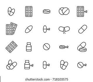 Premium set of pills line icons. Simple pictograms pack. Stroke vector illustration on a white background. Modern outline style icons collection. 