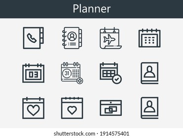 Premium set of planner line icons. Simple planner icon pack. Stroke vector illustration on a white background. Modern outline style icons collection of Calendar, Agenda