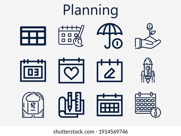 Premium set of planning [S] icons. Simple planning icon pack. Stroke vector illustration on a white background. Modern outline style icons collection of Calendar, Schedule, Brainstorm, Plan