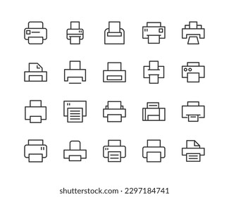Premium set of printer line icons. Simple pictograms pack. Stroke vector illustration on a white background. Modern outline style icons collection.