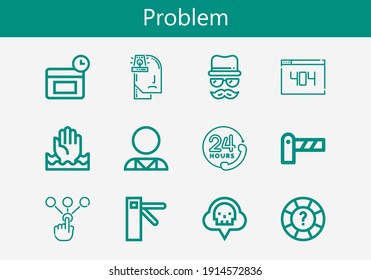 Juego premium de iconos de línea de problemas. Paquete de iconos de problemas simple. Ilustración vectorial de trazo sobre un fondo blanco. Colección de iconos de estilo de contorno moderno de Anti age, Disguie, Help, Choice, Co2