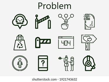 Premium set of problem [S] icons. Simple problem icon pack. Stroke vector illustration on a white background. Modern outline style icons collection of Choice, Restroom, Recycled Plastic Bag, Co2