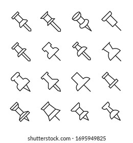 Premium set of push pin line icons. Web symbols for web sites and mobile app. Modern vector symbols, isolated on a white background. Simple thin line signs.