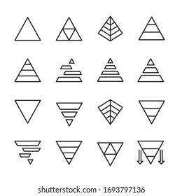 Premium-Set von Pyramidendiagrammbildern. Web-Symbole für Webseiten und mobile App. Moderne Vektorillustration-Symbole einzeln auf weißem Hintergrund. Einfache Dünnzeilenzeichen.