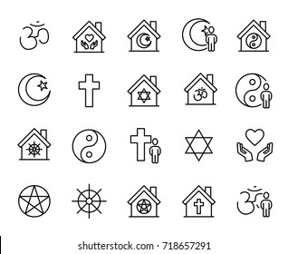 Premium set of religion line icons. Simple pictograms pack. Stroke vector illustration on a white background. Modern outline style icons collection. 