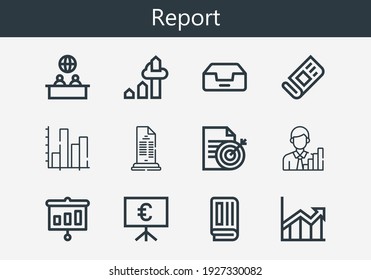 Premium set of report line icons. Simple report icon pack. Stroke vector illustration on a white background. Modern outline style icons collection of Newspaper, News