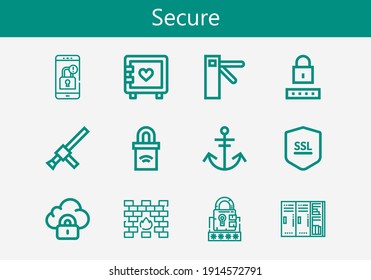 Premium set of secure line icons. Simple secure icon pack. Stroke vector illustration on a white background. Modern outline style icons collection of Locked, Padlock, Anchor, Lockers, Strongbox