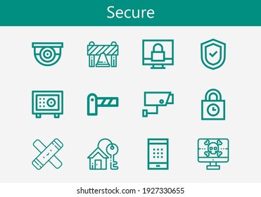 Premium Set Of Secure Line Icons. Simple Secure Icon Pack. Stroke Vector Illustration On A White Background. Modern Outline Style Icons Collection Of Padlocks, Padlock, Surveillance