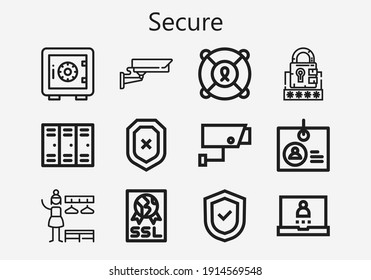 Juego premium de iconos seguros [S]. Paquete de iconos simple y seguro. Ilustración vectorial de trazo sobre un fondo blanco. Iconos de estilo de contorno moderno colección de bloqueadores, escudo, depósito seguro, sala de cambio