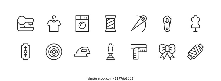 Premium set of sewing line icons. Simple pictograms pack. Stroke vector illustration on a white background. Modern outline style icons collection.