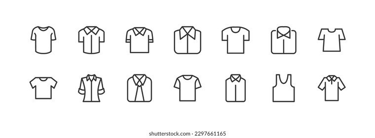 Juego premium de iconos de la línea de la camisa. Envase simple de pictogramas. Ilustración vectorial de trazo sobre un fondo blanco. Colección moderna de iconos de estilo de contorno.