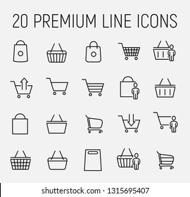 Premium set of shopping basket line icons. Simple pictograms pack. Stroke vector illustration on a white background. Modern outline style icons collection. 